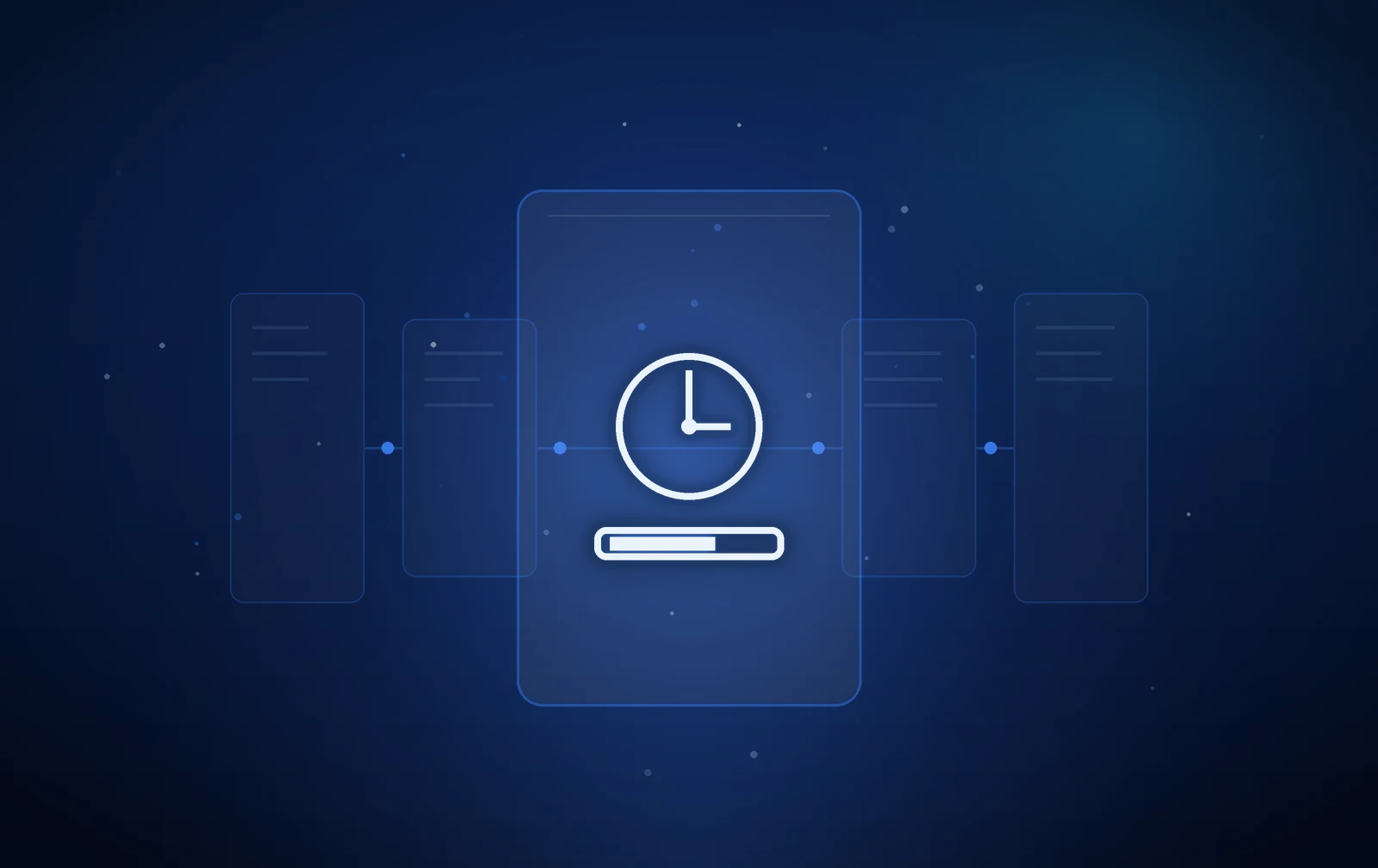 Ilustración: un reloj sobre una barra de progreso en una tarjeta azul iluminada