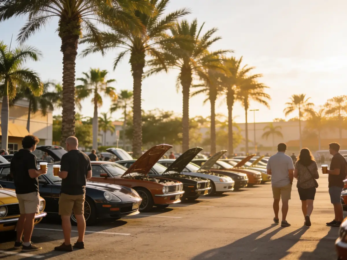 Cars and coffee at a morning meet