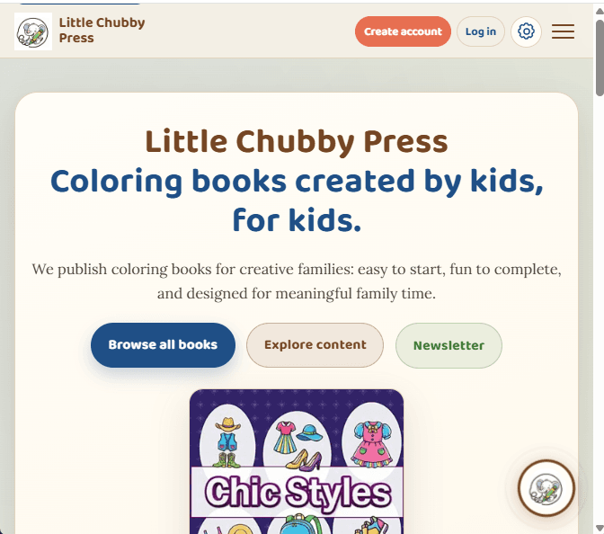 Little Chubby Press mobile storefront screenshot with book collections and brand navigation.